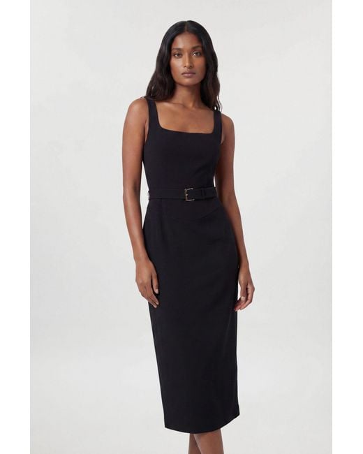 Karen Millen Black Compact Stretch Tailored Pencil Midi Dress