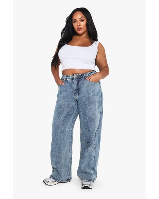 Boohoo Basics Plus Denim Wide Leg Jean in Blue Lyst UK