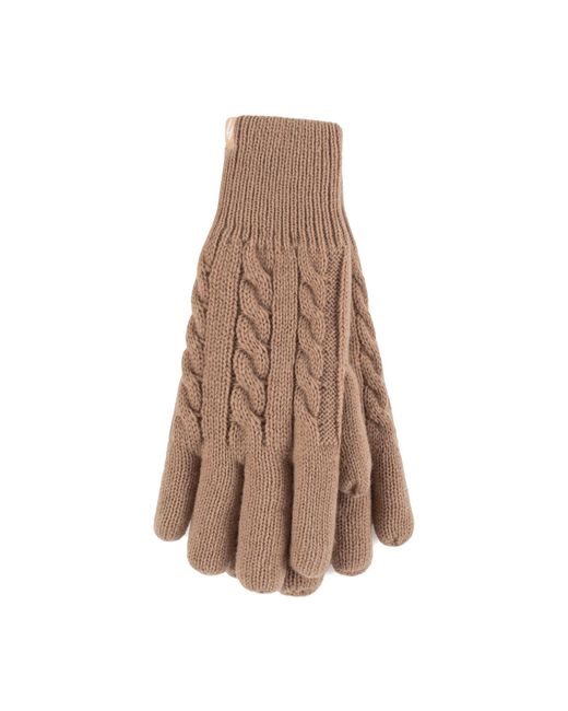 Heat Holders Brown Ladies Cable Knit 2.3 Tog Fleece Lined Thermal Winter Gloves
