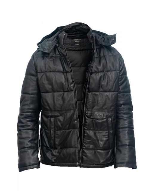 Infinity Leather Black Puffer Bomber Jacket-Alicante for men
