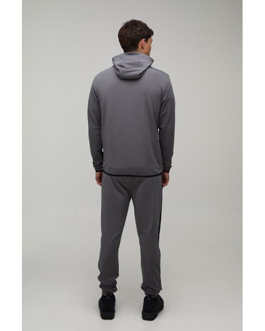 BoohooMAN Blue Active Colour Block Funnel Hooded Regular Fit Tracksuit for men
