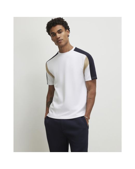 River Island Gray T-Shirt Slim Fit Shoulder Colour Block for men