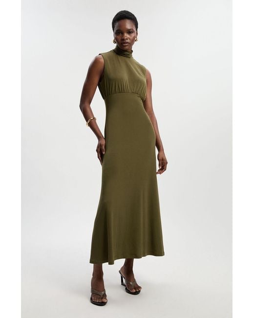 Karen Millen Green High Neck Jersey Crepe Maxi Dress