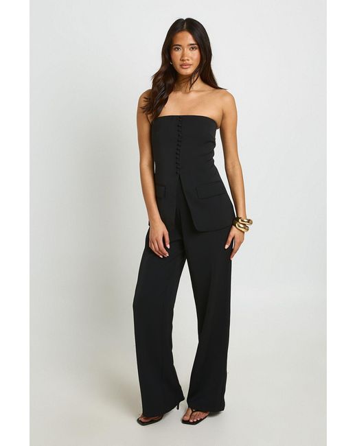Boohoo Blue Tailored Bandeau Wide Leg Jumpsuit