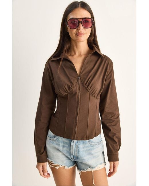 Bianco Lucci Brown Cotton- Shirt