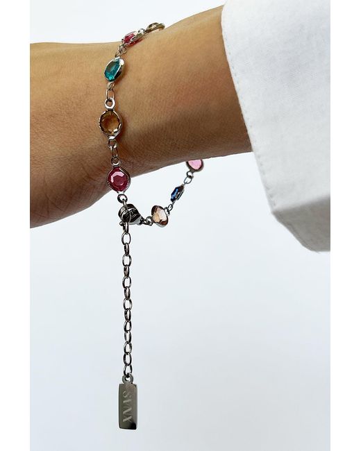SVNX White Round Multicolour Crystal Bracelet