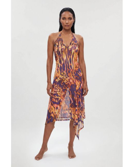 Karen Millen Red Abstract Animal Mesh Beach Dress