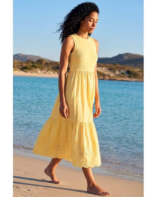 Roman Blue Cotton Broderie Midi Dress