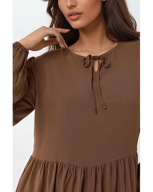 Hiccup Brown Maxi Dress With A-Form Fit And Crew Neck
