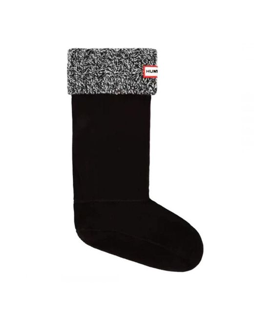 Hunter 6 Stitch Cable Knitted Black Tall Boot Socks for men