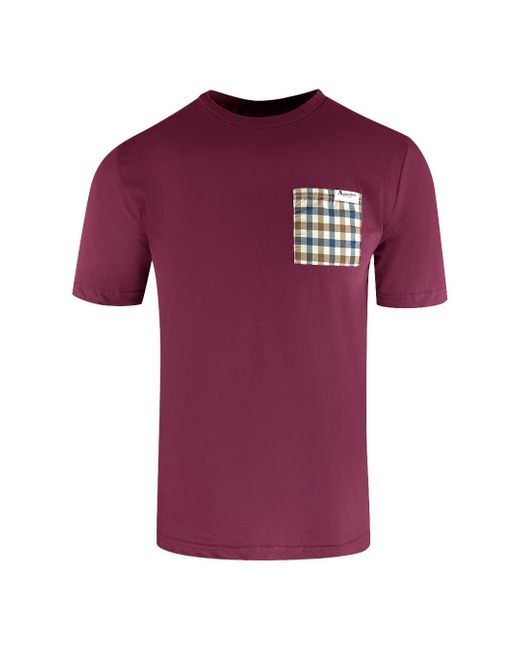 Aquascutum Purple Active Check Pocket Burgundy T-Shirt for men