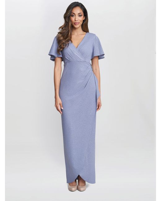 Gina Bacconi Blue Alissa Maxi Dress With Hip Embellishment