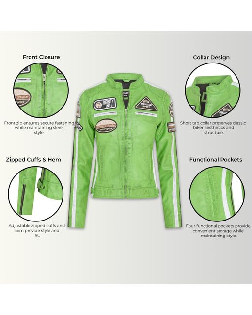 Infinity Leather Green Biker Racing Badges Jacket-Eastleigh Lamb Leather