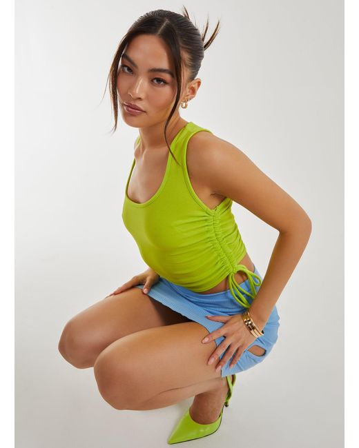Pink Vanilla Green Ruched Tie Up Side Crop Top