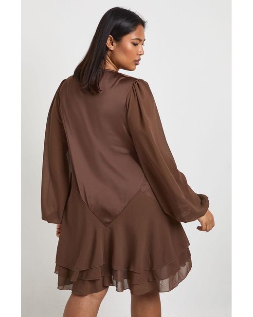 Boohoo Brown Plus Chiffon Mix Panelled Smock Dress