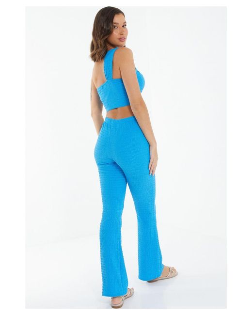 Quiz Blue Textured High Waisted Trousers