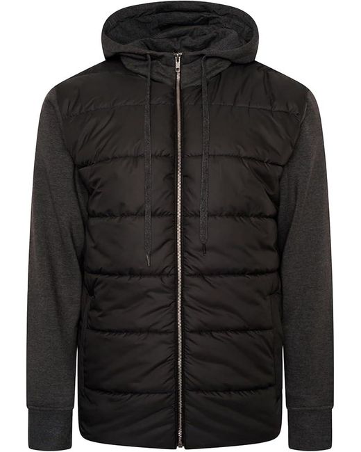 KAM Jeanswear Black Kam Puffer Jacket Plus Size Hooded With Jersey Sleeve for men
