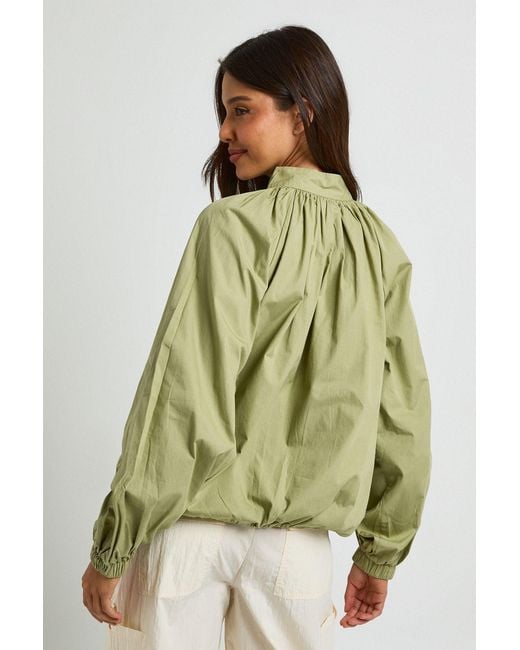 Boohoo Green Cotton Funnel Neck Drawstring Shirt