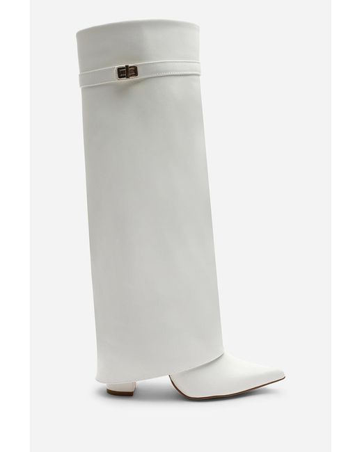Where's That From Natural Keira Fold Over Shark Block Heel Point Toe Boots