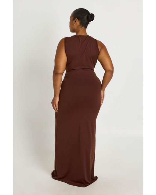 Boohoo Brown Plus Super Soft Knot Waist Sleeveless Maxi Dress