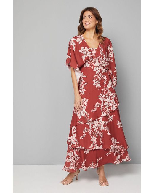 Wallis Floral Kimono Sleeve Tiered Maxi Dress