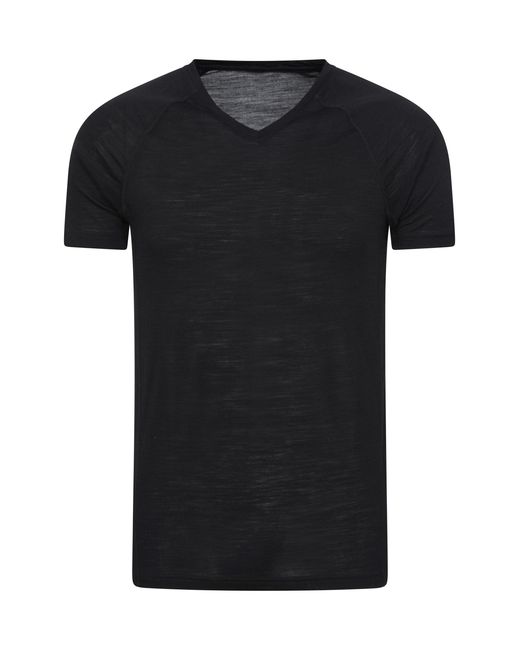 Mountain Warehouse Black 'Summit' Merino Baselayer T-Shirt Soft Casual Short Sleeve V-Neck Tee Top for men