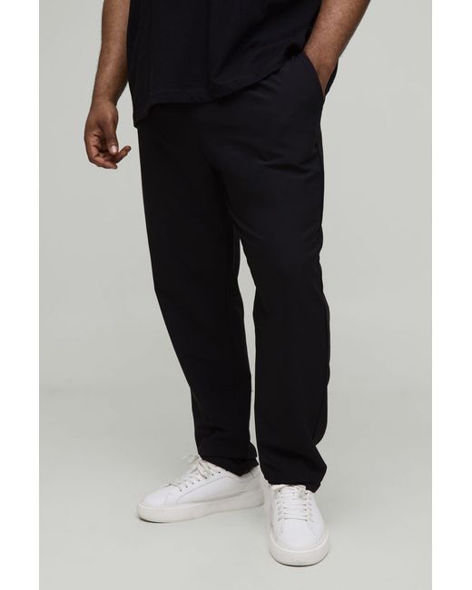 BoohooMAN Black Plus Elasticated Waist Technical Stretch Slim Pants for men
