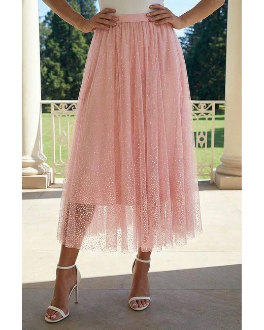 Roman Pink Polka Dot Print Elasticated Mesh Skirt