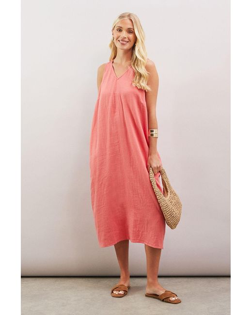 Wallis Pink Textured Sleeveless V Neck Midaxi Dress