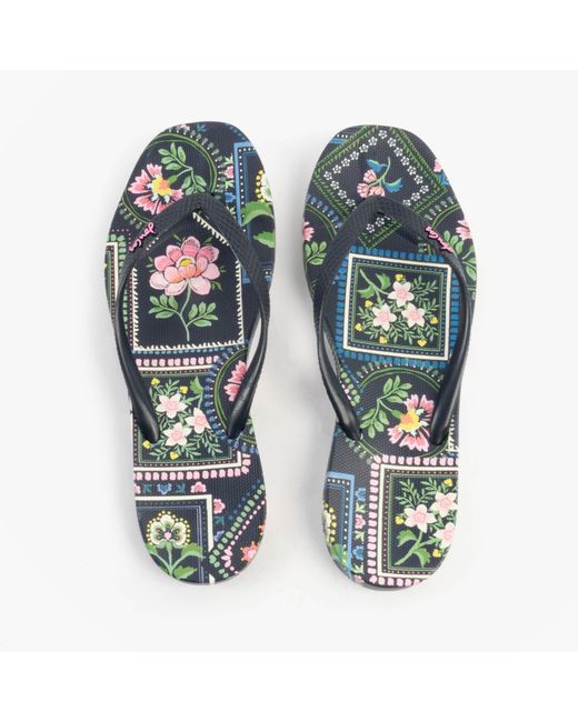 Joules Blue Sunvale Flip Flops Mosaic Floral Rubber