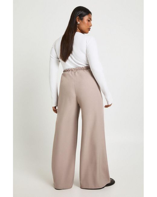 Boohoo Natural Plus Woven Elasticated Waist Drawstring Wide Leg Trouser