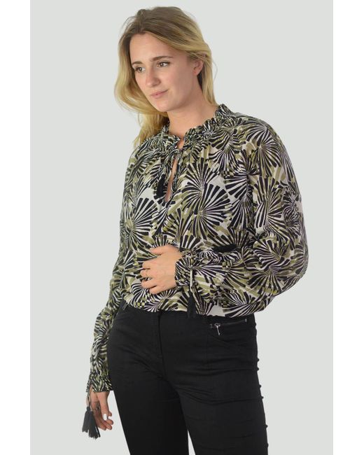 Secret Label Gray Palm Print Tassle Blouse