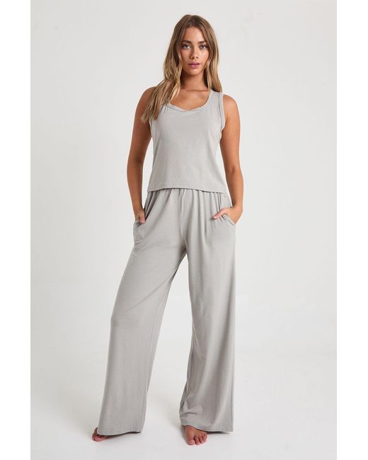 Boohoo White Modal Vest & Wide Leg Trousers Pyjama Set