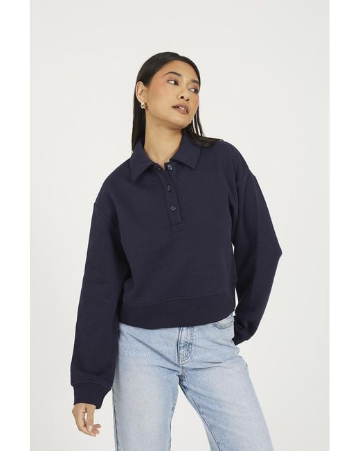 Brave Soul Blue Collared Button Down Sweatshirt