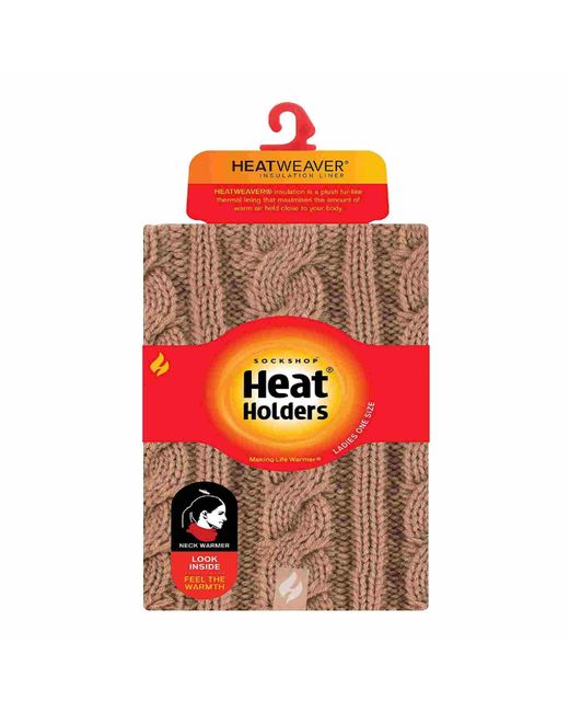 Heat Holders Brown Ladies Cable Knit Winter Fleece Lined Thermal Neck Warmer