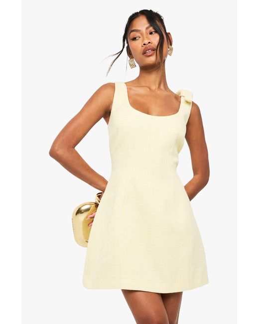 Boohoo Natural Boucle Scoop Neck Tailored Mini Dress