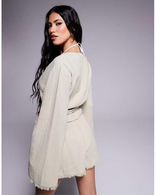 ASOS Gray Callie Cheesecloth Frayed Wrap Front Beach Shirt