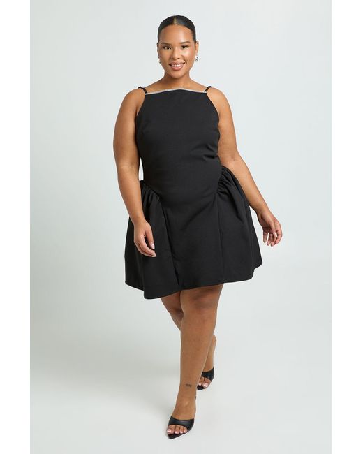 Boohoo Black Plus Structured Diamante Straps Strapless Skater Dress