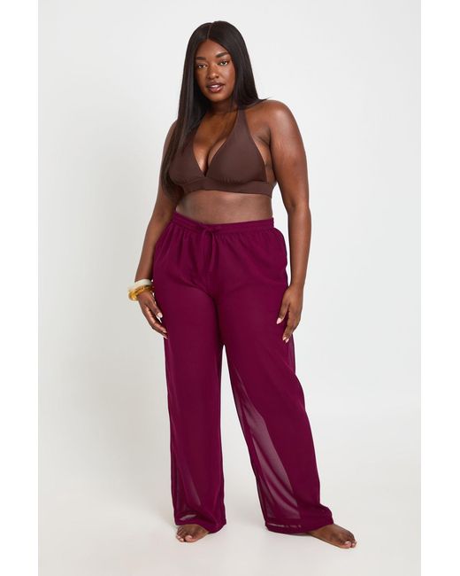 Boohoo Red Plus Chiffon Beach Trouser