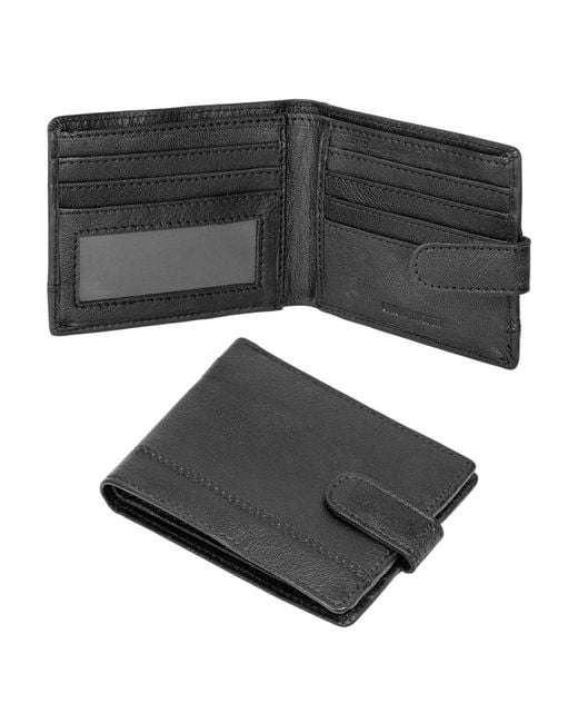 Woodland Leathers Black Genuine Leather Rfid Wallet With 6 Card Slots, Id Window & Flap Closure for men