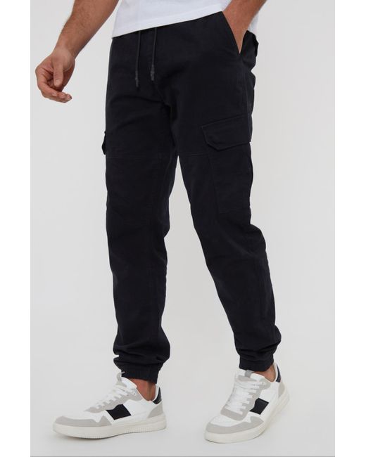 Threadbare Blue 'Belfast' Cotton Jogger Style Cargo Trousers With Stretch for men