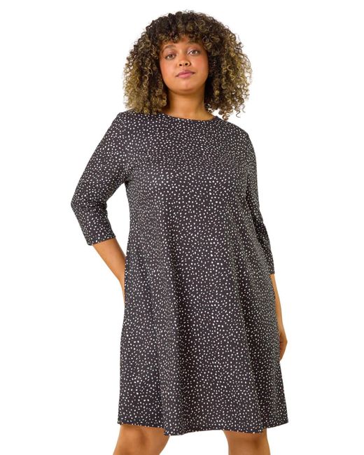 Roman Gray Curve Spot Print Stretch Swing Dress