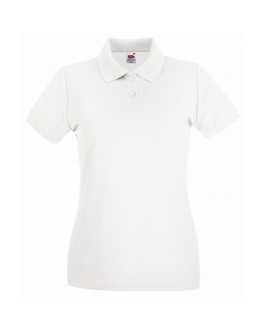 Fruit Of The Loom White Ladies Lady-Fit Premium Short Sleeve Polo Shirt