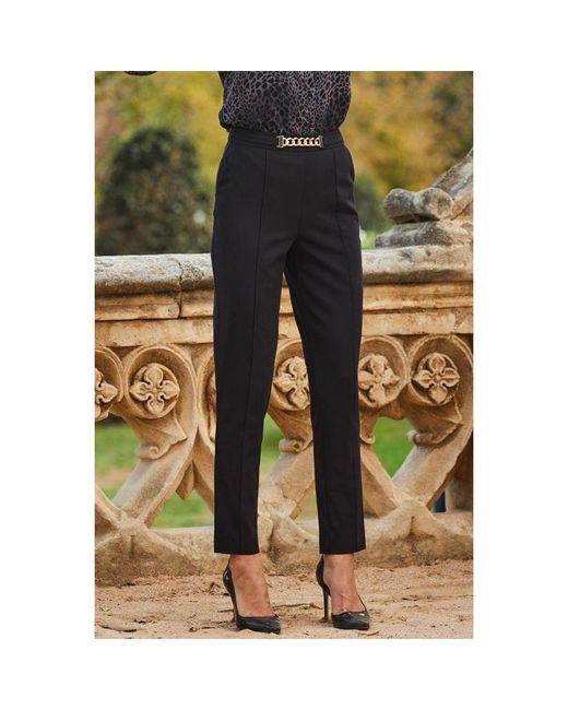 Sosandar Black Chain Detail Tapered Trousers With Pockets