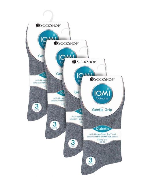 IOMI Black 12 Pair Multipack Gentle Grip Top Diabetic Socks for men