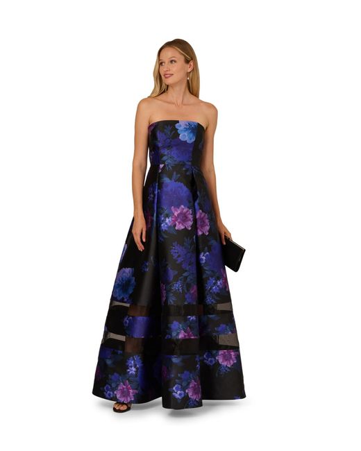 Adrianna Papell Blue Strapless Organza Gown