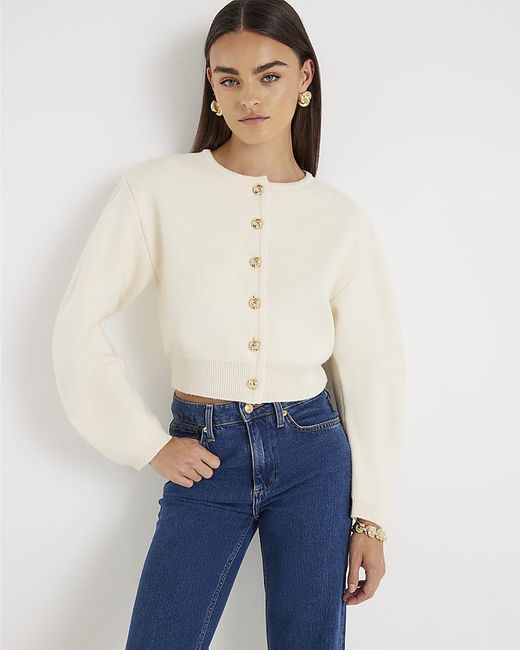 River Island Blue Cardigan Knitted Structured Sleeve