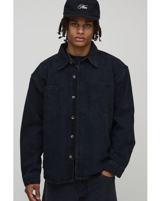 BoohooMAN Blue Oversized Western Denim Shirt for men