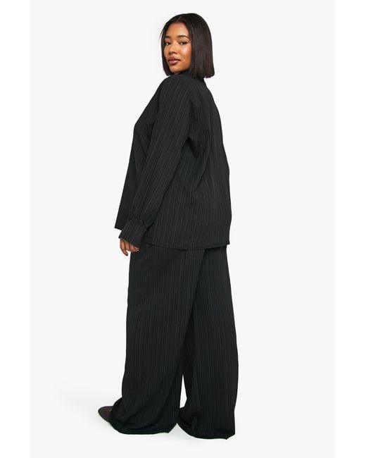 Boohoo Black Plus Crinkle Textured Elasticated Wide Leg Trouser