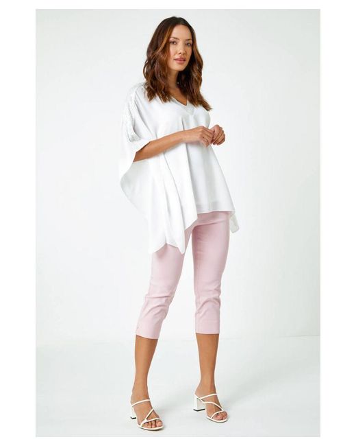 Roman White Sequin Embellished Trim Overlay Top